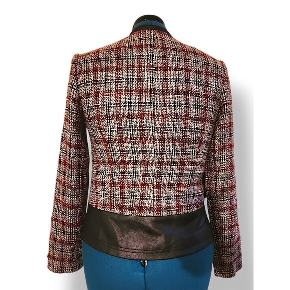VEX Collection Women’s Blazer Size 36 Tweed Jacket Zipper Pockets Vegan Leather - Picture 9 of 10